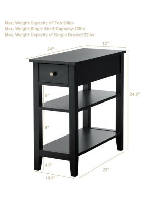 3 Tier Nightstand Bedside Table Sofa Side End Table w/Double Shelves Drawer