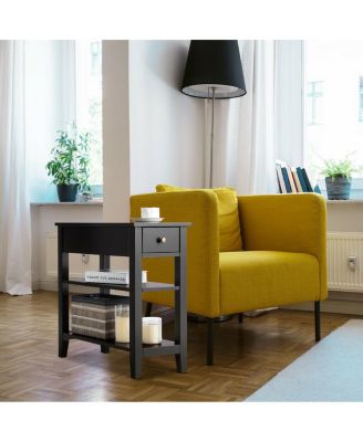 Set of 2 3-Tier Nightstand Bedside Side End Table w/Double Shelves Drawer