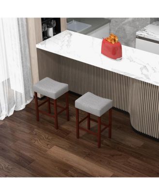 Set of 4 Bar Stools Counter Height Saddle Kitchen Chairs w/ Wooden Legs