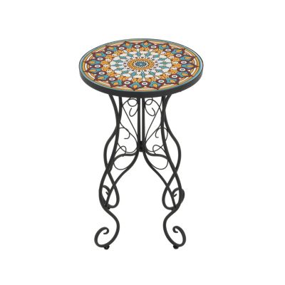 Streamdale Round Ceramic Outdoor Side Table,Colorful+Black