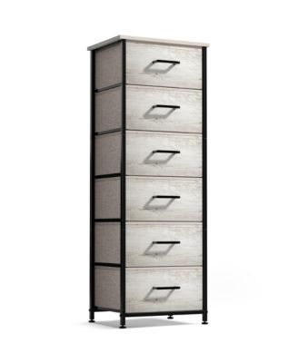 Narrow 6 Drawers Nightstand with Steel Frame, Wood Top, Easy Pull Fabric Bins