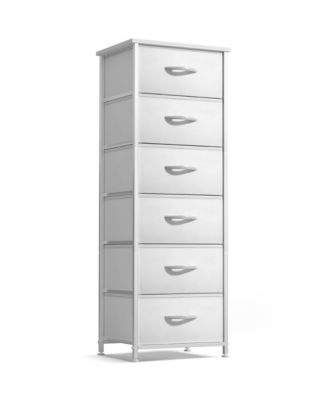 Narrow 6 Drawers Nightstand with Steel Frame, Wood Top, Easy Pull Fabric Bins