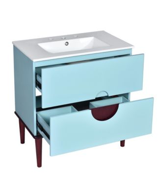 Streamdale 30" Blue Bathroom Vanity Set with Ceramic Sink and 2 Drawers