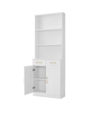Bathroom Storage Cabinet, Cabinet with Two Doors and Drawers, Adjustable Shelf, Three-layer Open Shelf, MDF Board, White