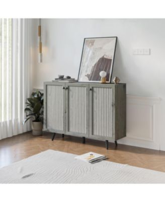 Streamdale Gray Storage Cabinet with 3 Doors, Adjustable Shelf, and Coffee Bar