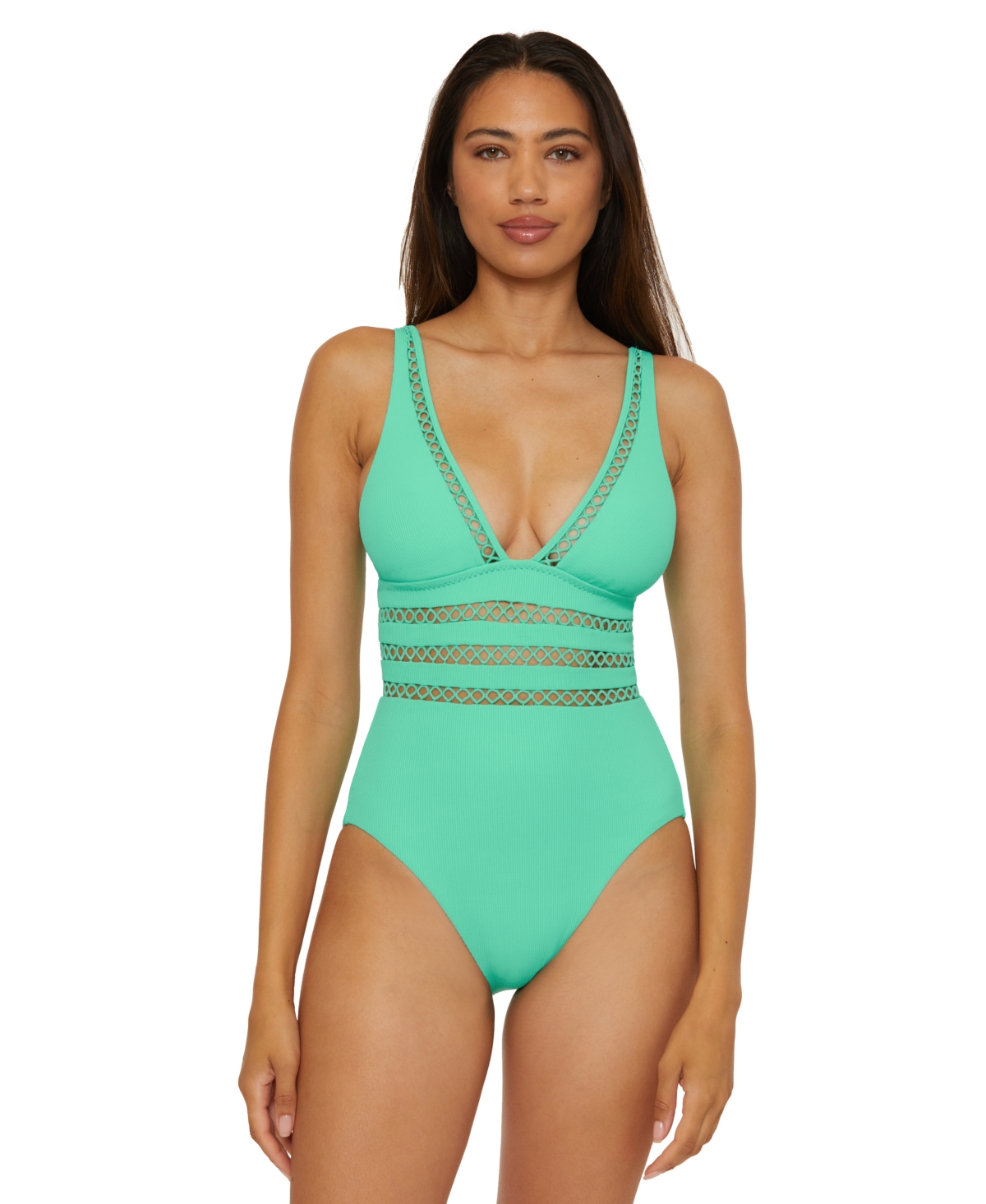 Women's Modern Edge Ribbed One-Piece Swimsuit - Aqua Sea Multi