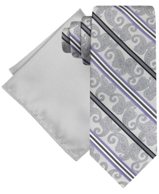 Men's Stripe Paisley Tie & Solid Pocket Square Set