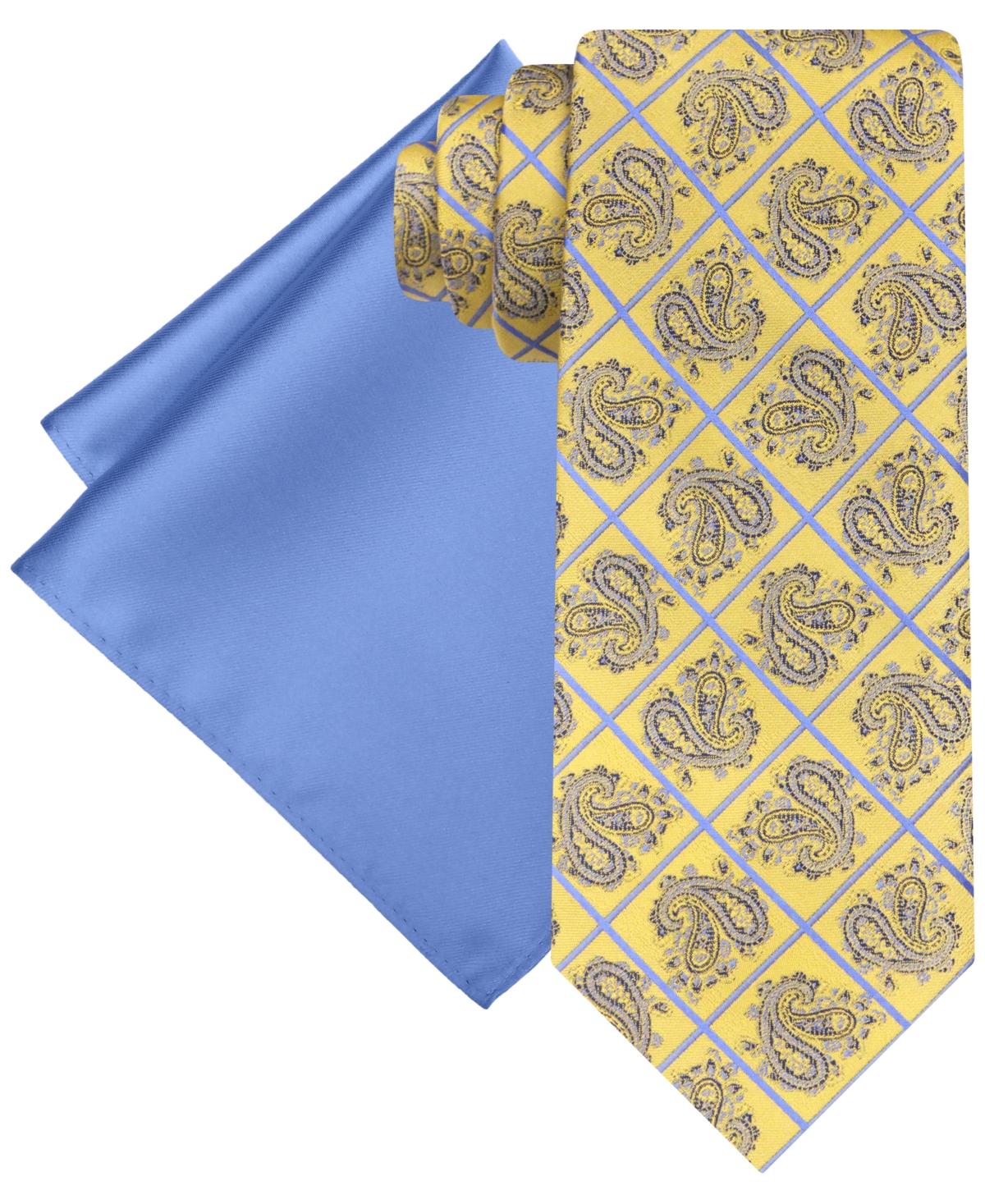 Men's Paisley Square Tie & Pocket Square Set - Yellow