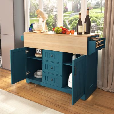 Large 55.7" Kitchen Island with Drop Leaf, Rolling Cart on 5 Wheels with Power Outlet, Folding Storage Dining Table