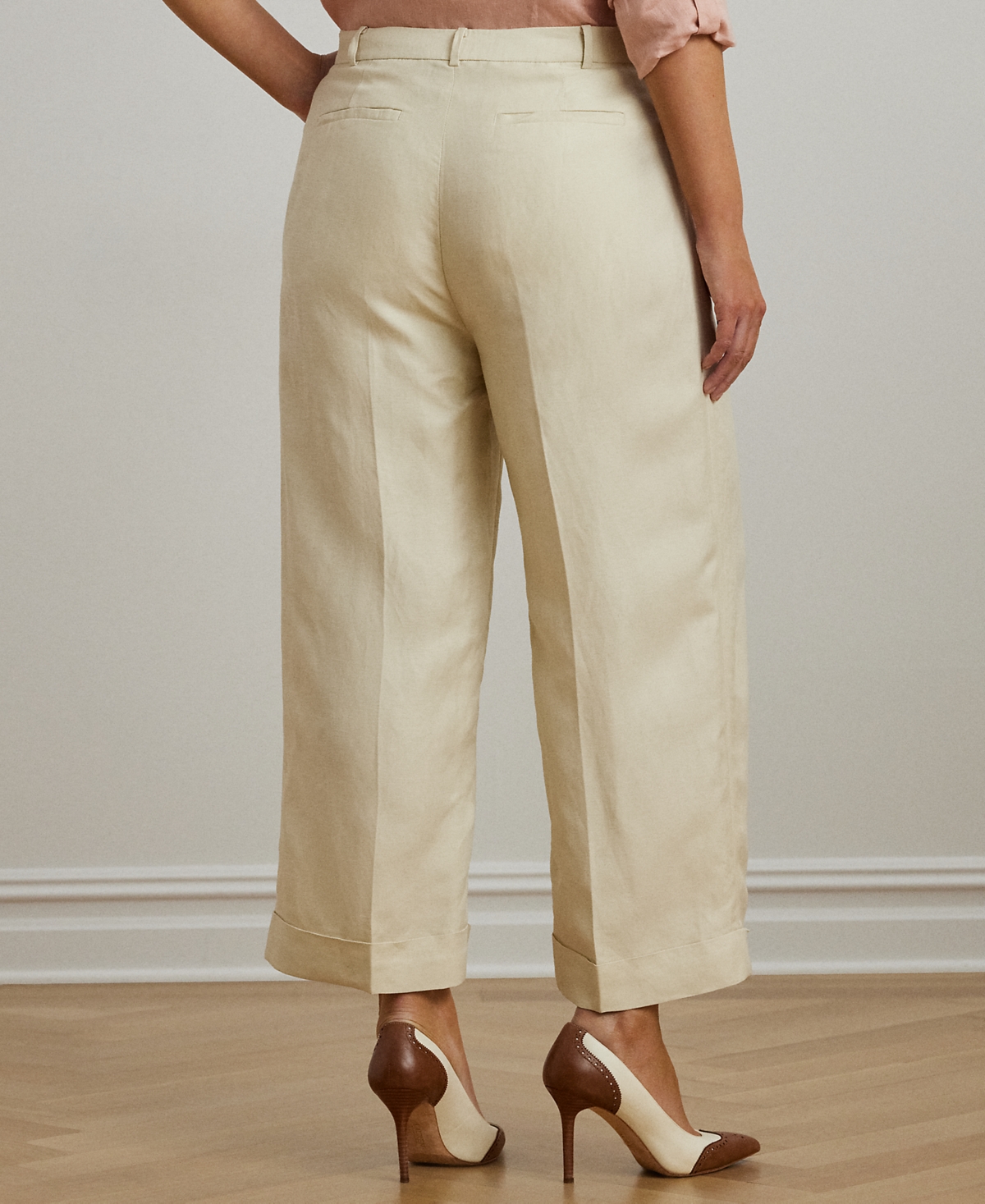 Shop Ralph Lauren Plus Size Linen-blend Twill Wide-leg Pants In Ivory Beige