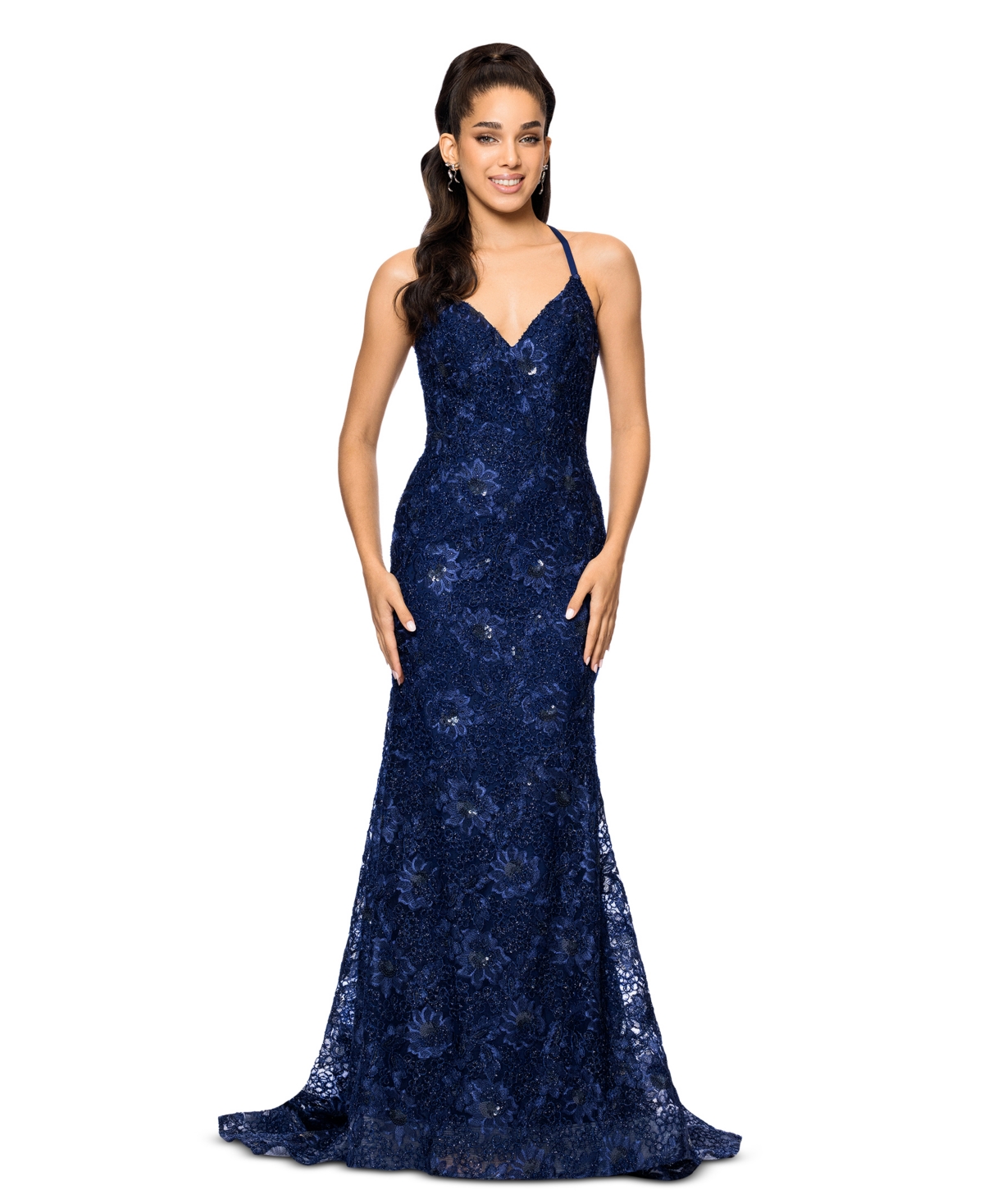 BETSY & ADAM WOMEN'S EMBELLISHED LACE SLEEVELESS GOWN 