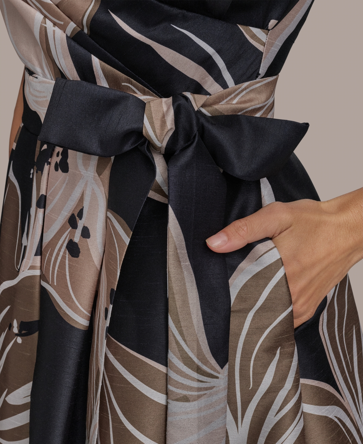 Donna Karan New York Faux Wrap Tie Waist Cocktail Dress In Black,fawn Multi