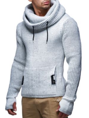 Men's Cowl Neck Knitted Pullover with Thumbhole Cuffs