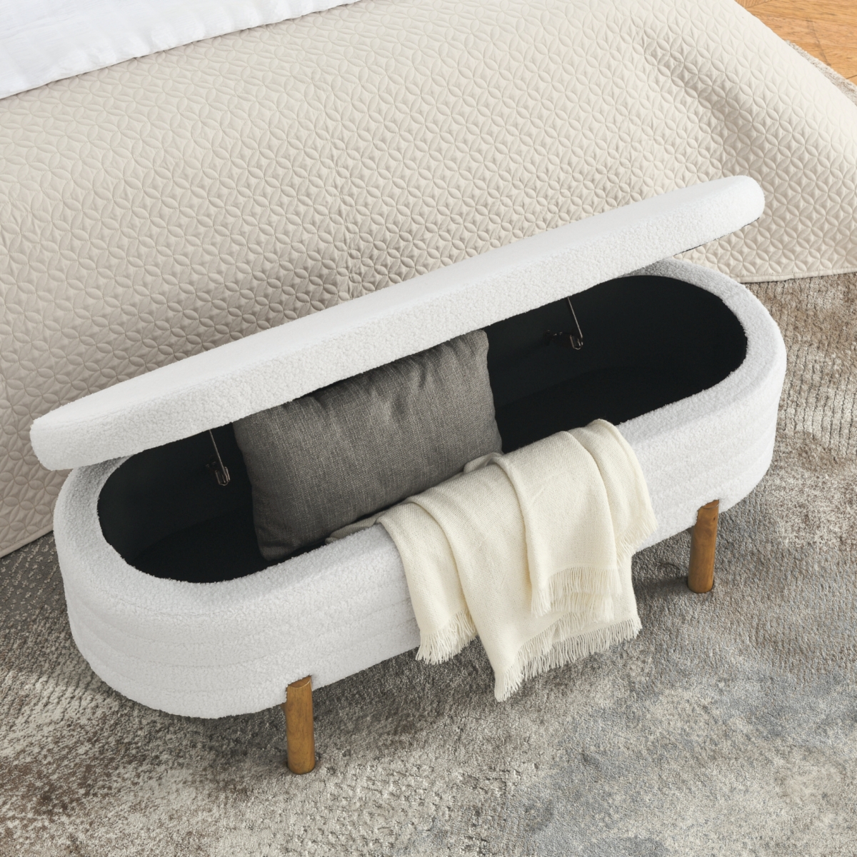 Streamdale Ottoman Oval Storage Bench,Rubber Wood Leg,Beige(46."x17.7"x10.8")