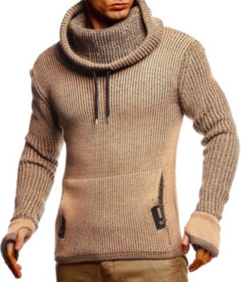 Men's Cowl Neck Knitted Pullover with Thumbhole Cuffs