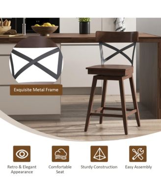 Set of 4 Wooden Swivel Bar Stools Counter Height Kitchen Chairs w/ Back