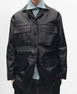 MANGO - Women's Pockets Leather Jacket