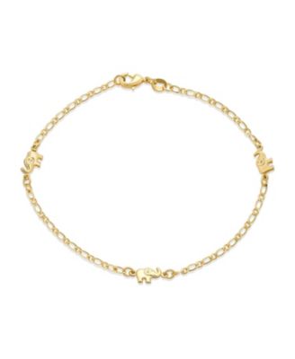 Three Multi Charm Lucky Elephant Anklet Ankle Bracelet Gold Plated Brass