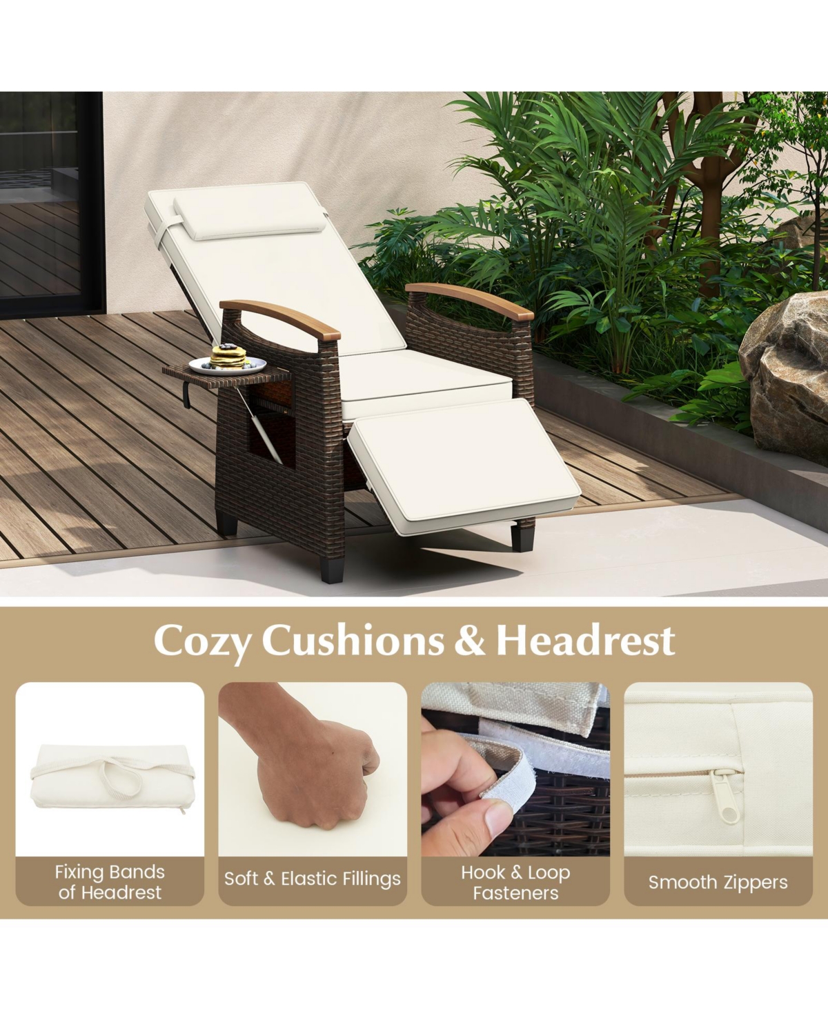 Patio Wicker Recliner Chair with Adjustable Backrest and Footrest