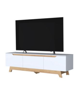 Lyman Entertainment Center with Two Doors, White and Natural Oak