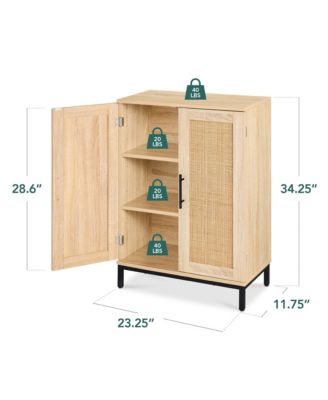 2-Door Natural Rattan 34 x 24in Storage Cabinet for Bathroom, Living, Dining w/ Adjustable Shelves