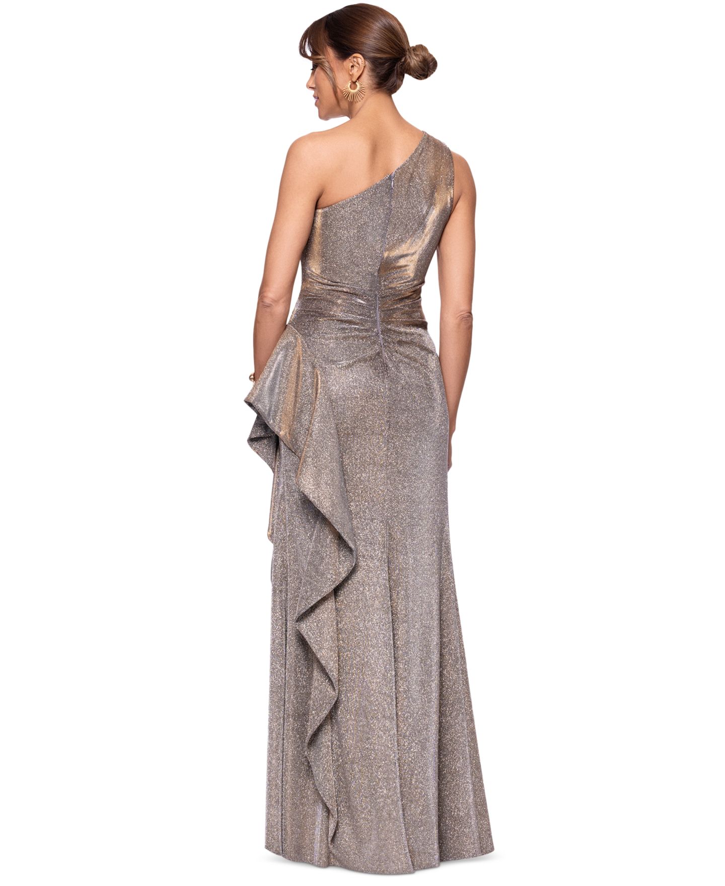 Женское платье XSCAPE Glitter Knit One-Shoulder Gown, цвет: Песочный — фото 4