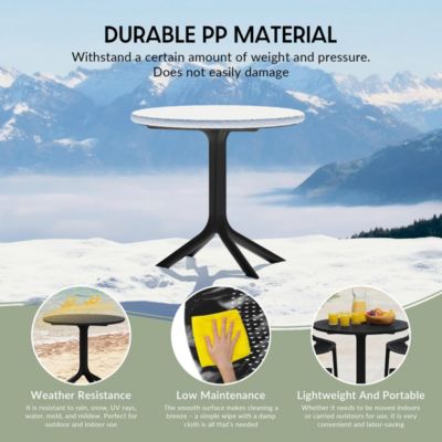 31.5" Round Plastic Outdoor Patio Dining Table for 4