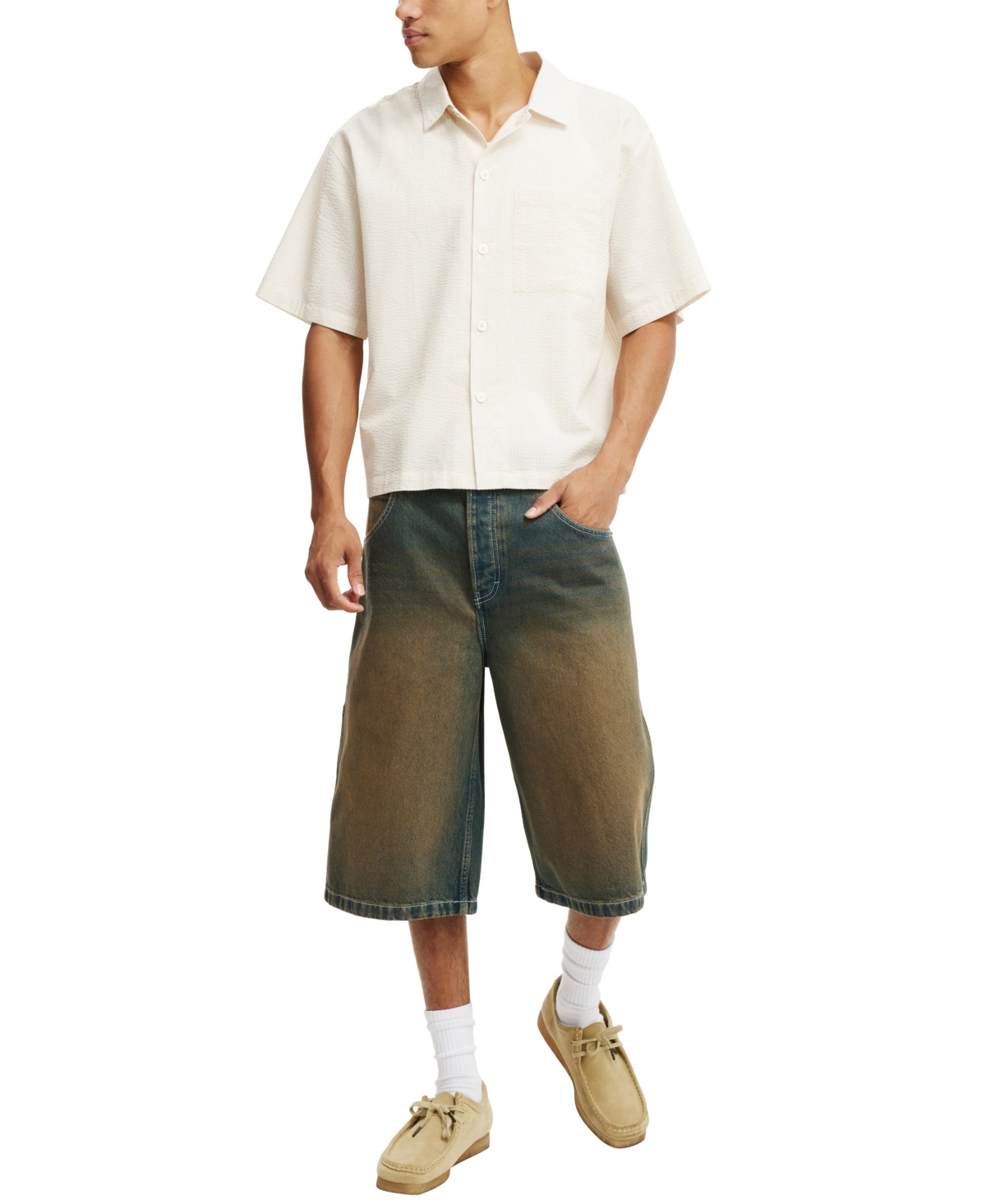 Shop Cotton On Men's Ventura Short Sleeve Shirt In Bone Seersucker Stripe