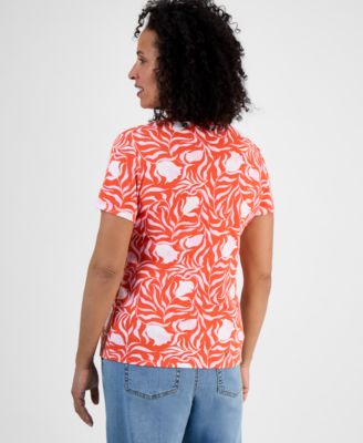 Petite Milo Leaves Printed Short-Sleeve Scoop-Neck T-Shirt, Exclusively at Macy's