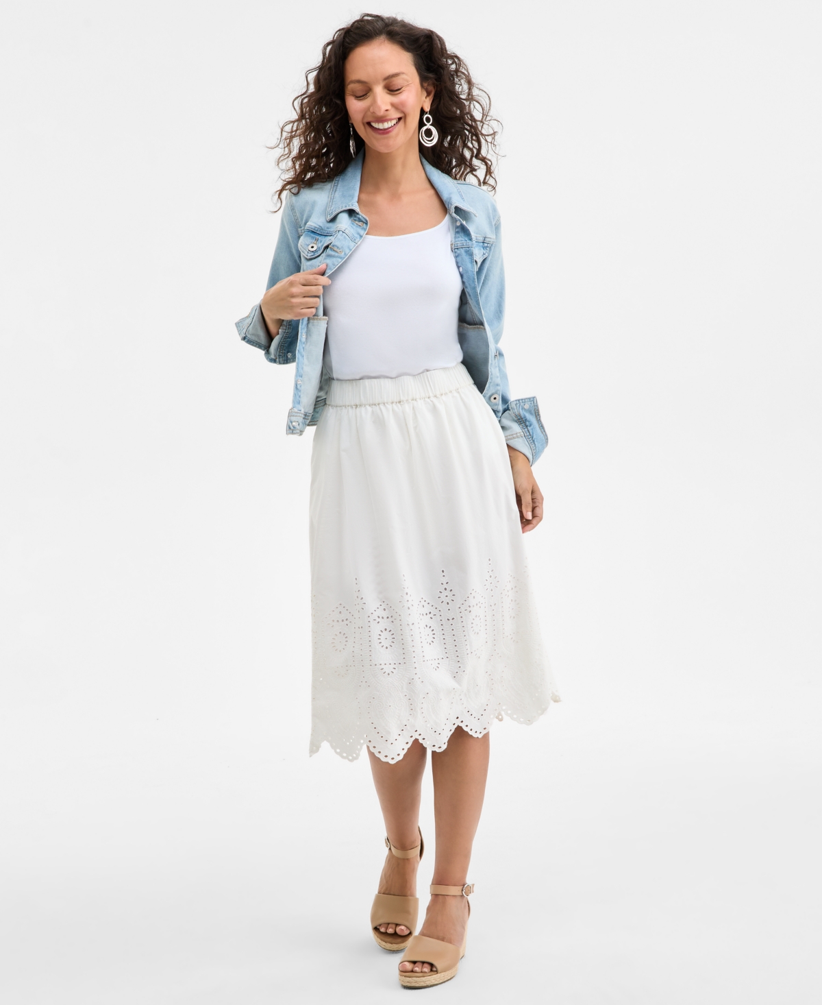 Petite Cotton Eyelet-Hem Skirt, Exclusively at Macy's - Bright White