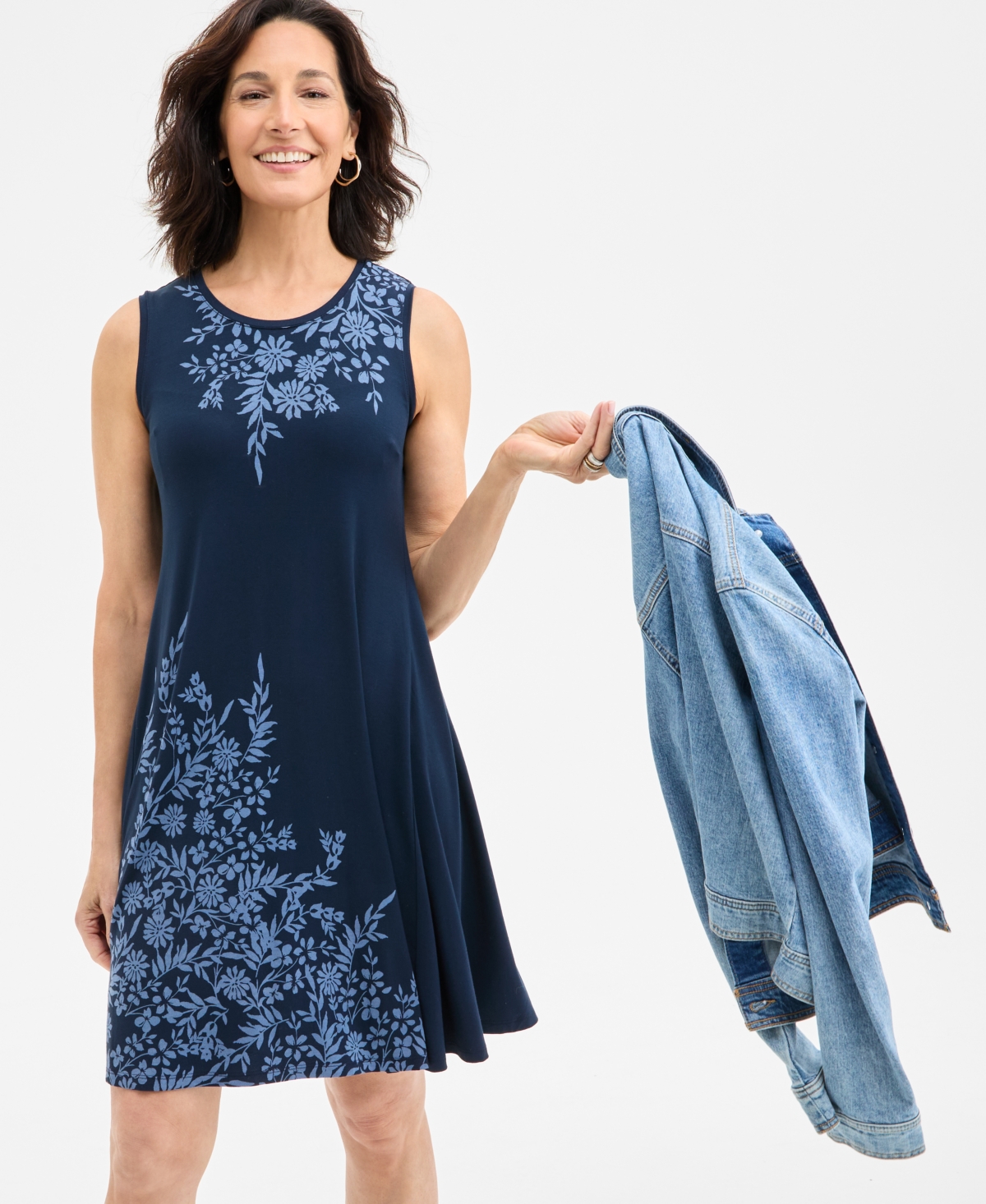 Style & Co Petite Printed Sleeveless Flip Flop Dress, Exclusively At Macy's In Blue