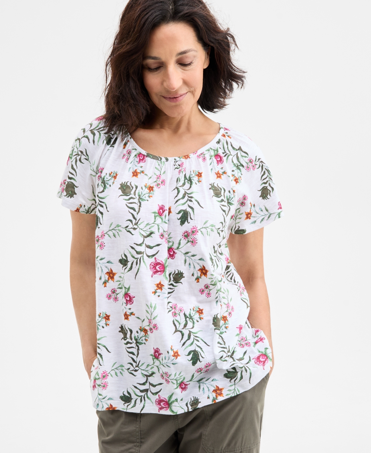 Women's Printed Scoop-Neck Flutter-Sleeve Knit Top, Exclusively at Macy's - Floating Mint