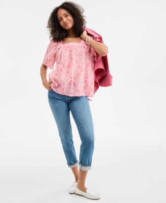 売れ筋商品|||スタイルアンドコー カットソー トップス レディース Women's Printed Cotton Square-Neck Top, Exclusively at Macy's Fauna Navy Style & Co Women's Printed Cotton Square-Neck Top