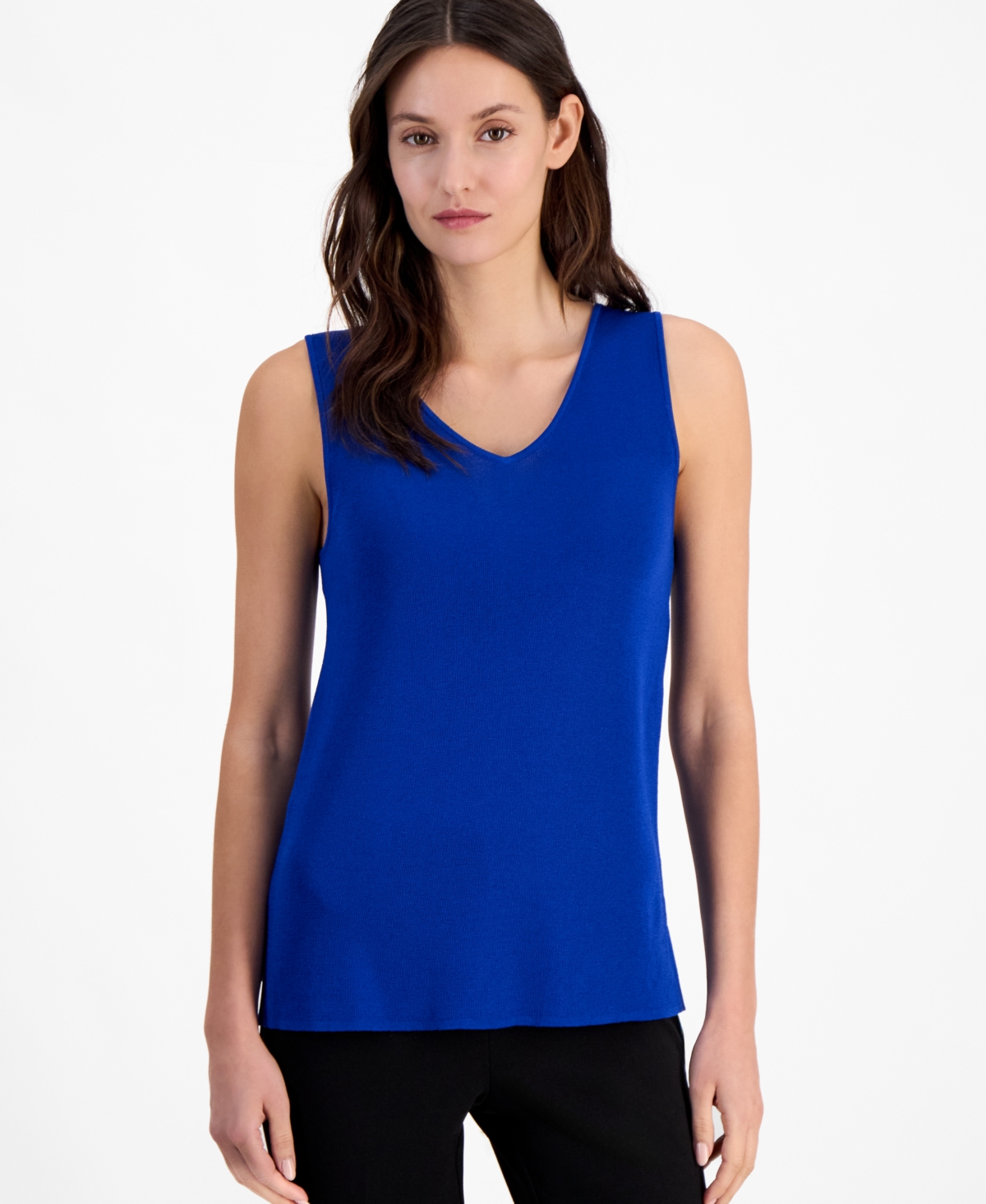 Anne Klein Women's Fine-rib V-neck Tank In Santorini Blue