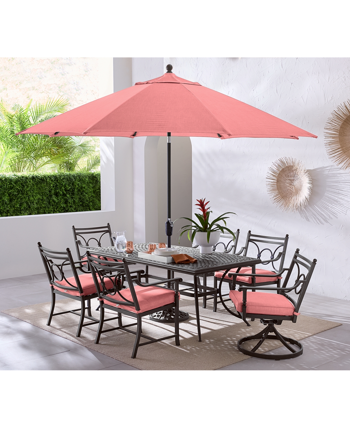 Agio Wythburn Outdoor Dining 7pc Set (72"x 38" Table & 4 Scroll Dining Chairs & 2 Scroll Swivel Chairs)