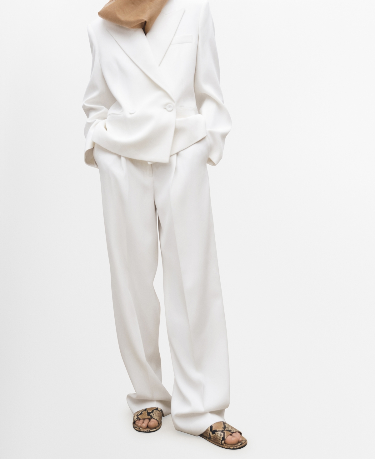 Shop Mango Women's Wide Leg Suit Trousers In White