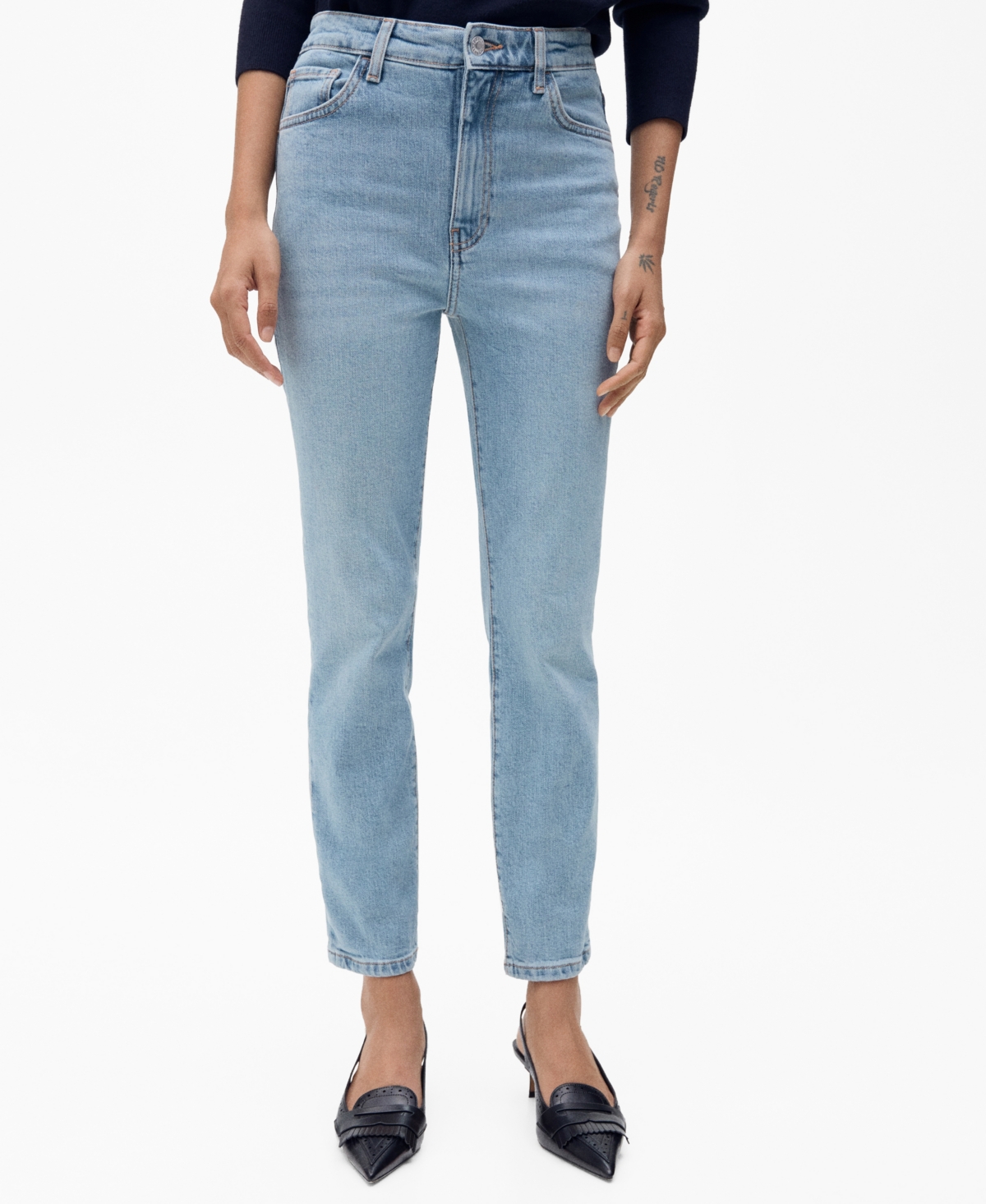 Mango Claudia Slim-fit Cropped Jeans Medium Blue In Medium Blue