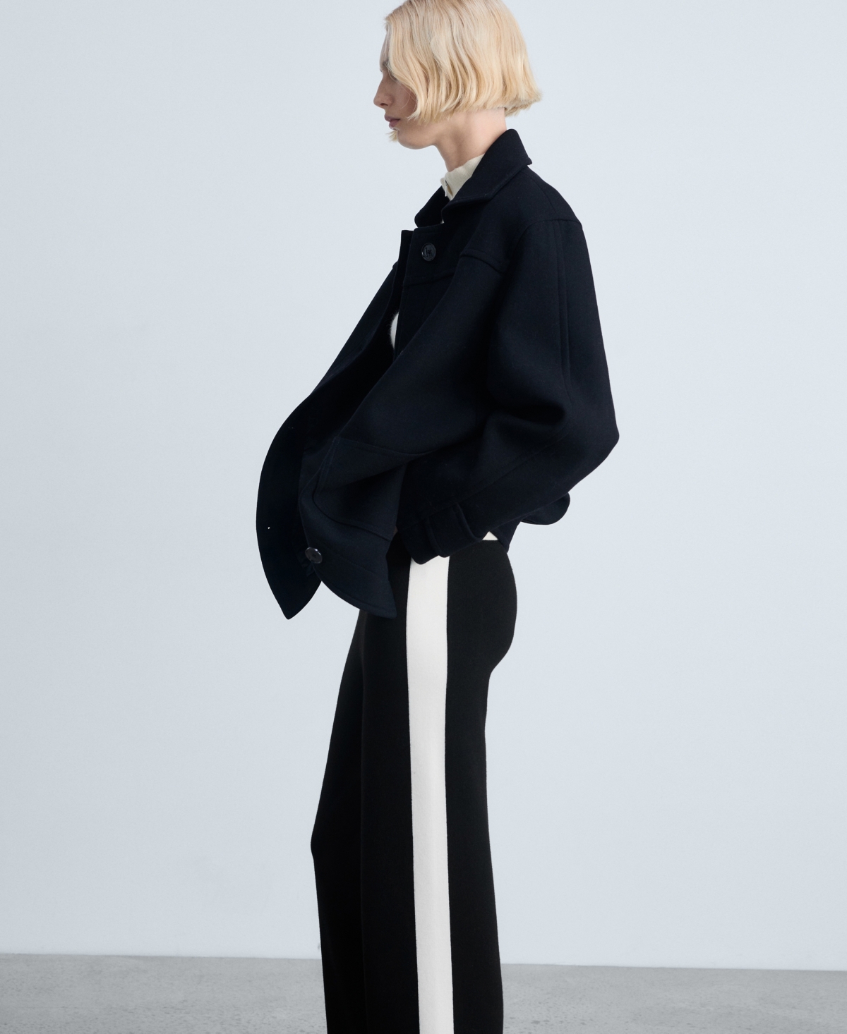 Shop Mango Women's Contrasting Stripes Knitted Trousers In Black
