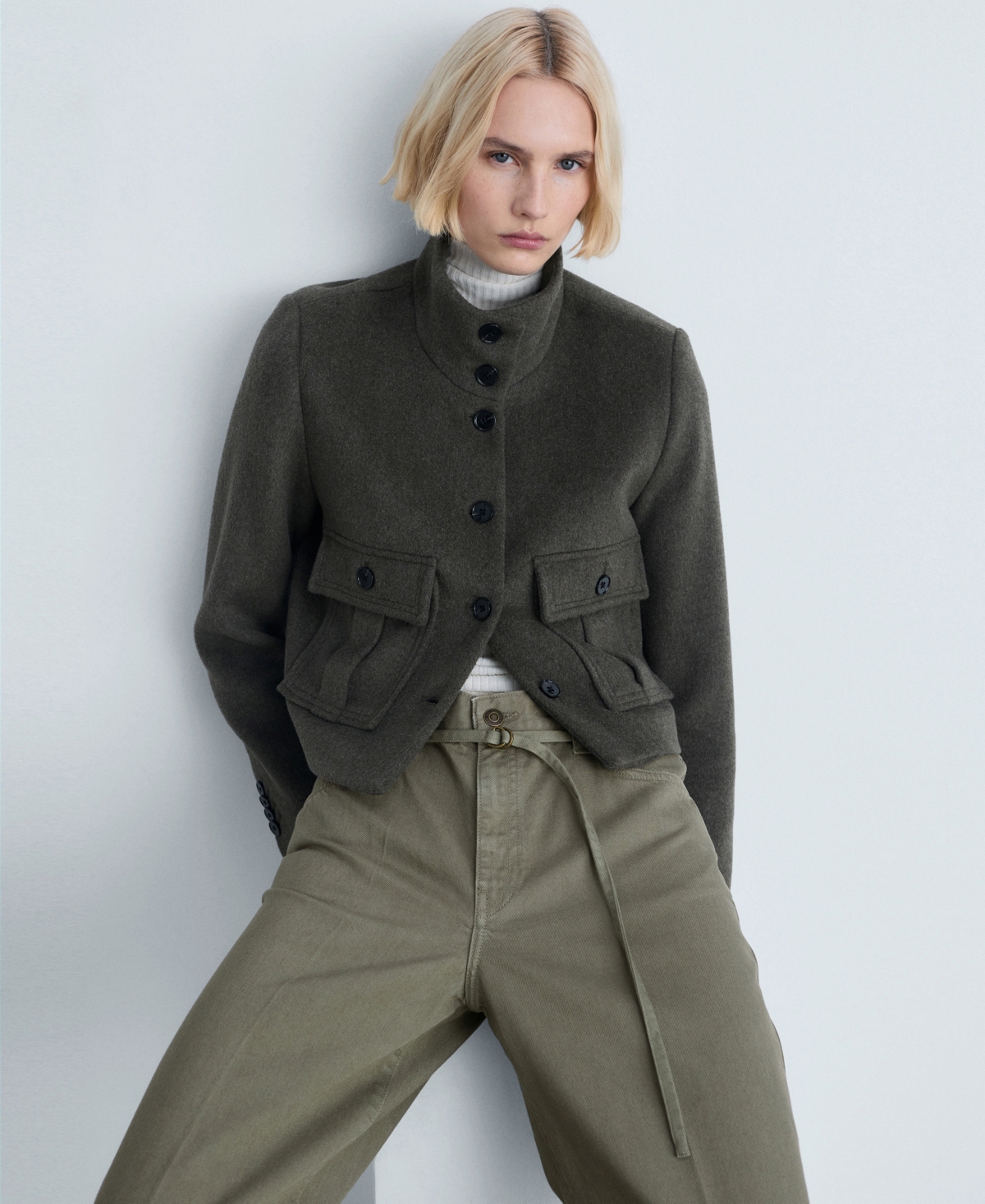 Mango Women's Belt Detail Wide Leg Jeans In Khaki