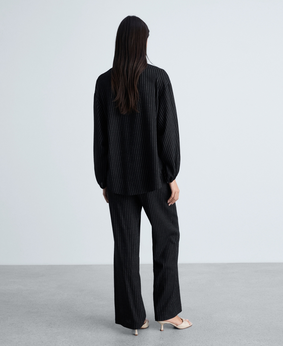 Mango Straight Striped Trousers Black In Black
