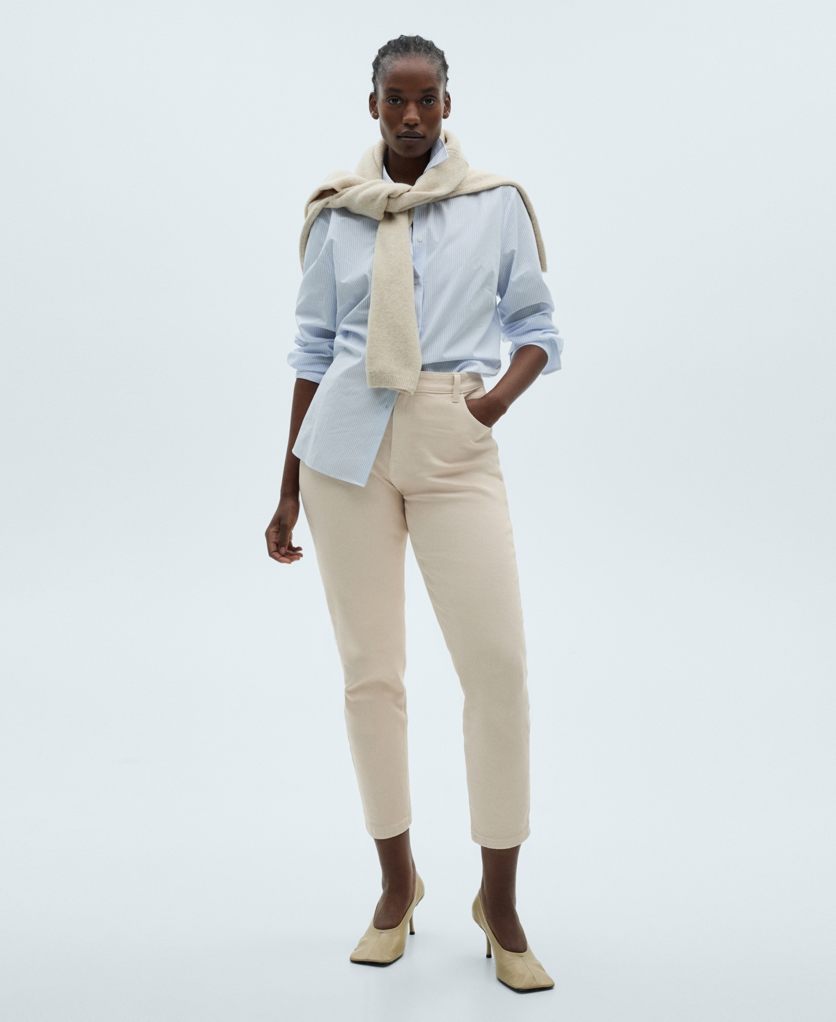 Mango Newmom Comfort High-rise Jeans Ecru In Ecru