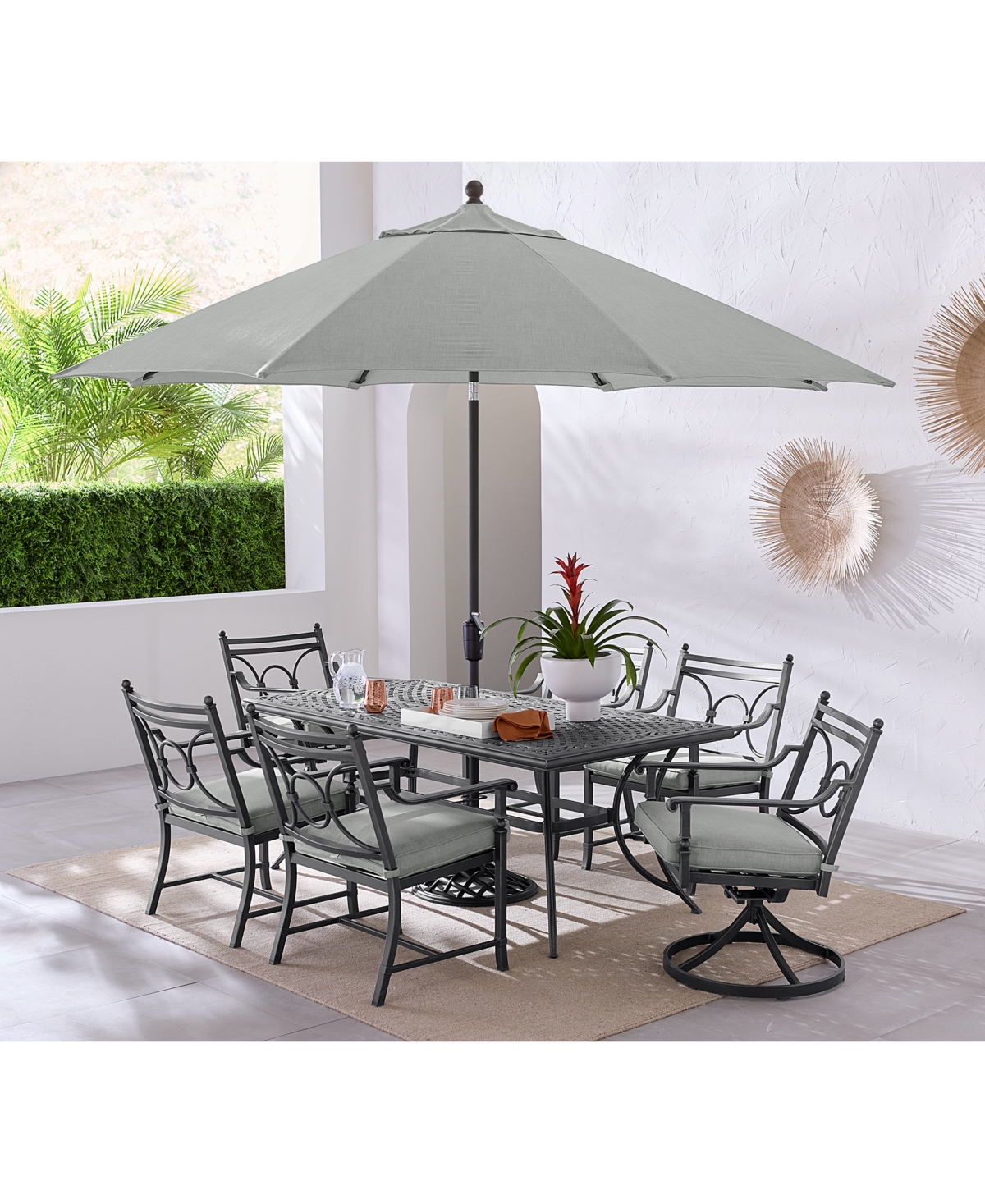 Agio Wythburn Outdoor Dining 7pc Set (72"x 38" Table & 4 Scroll Dining Chairs & 2 Scroll Swivel Chairs)