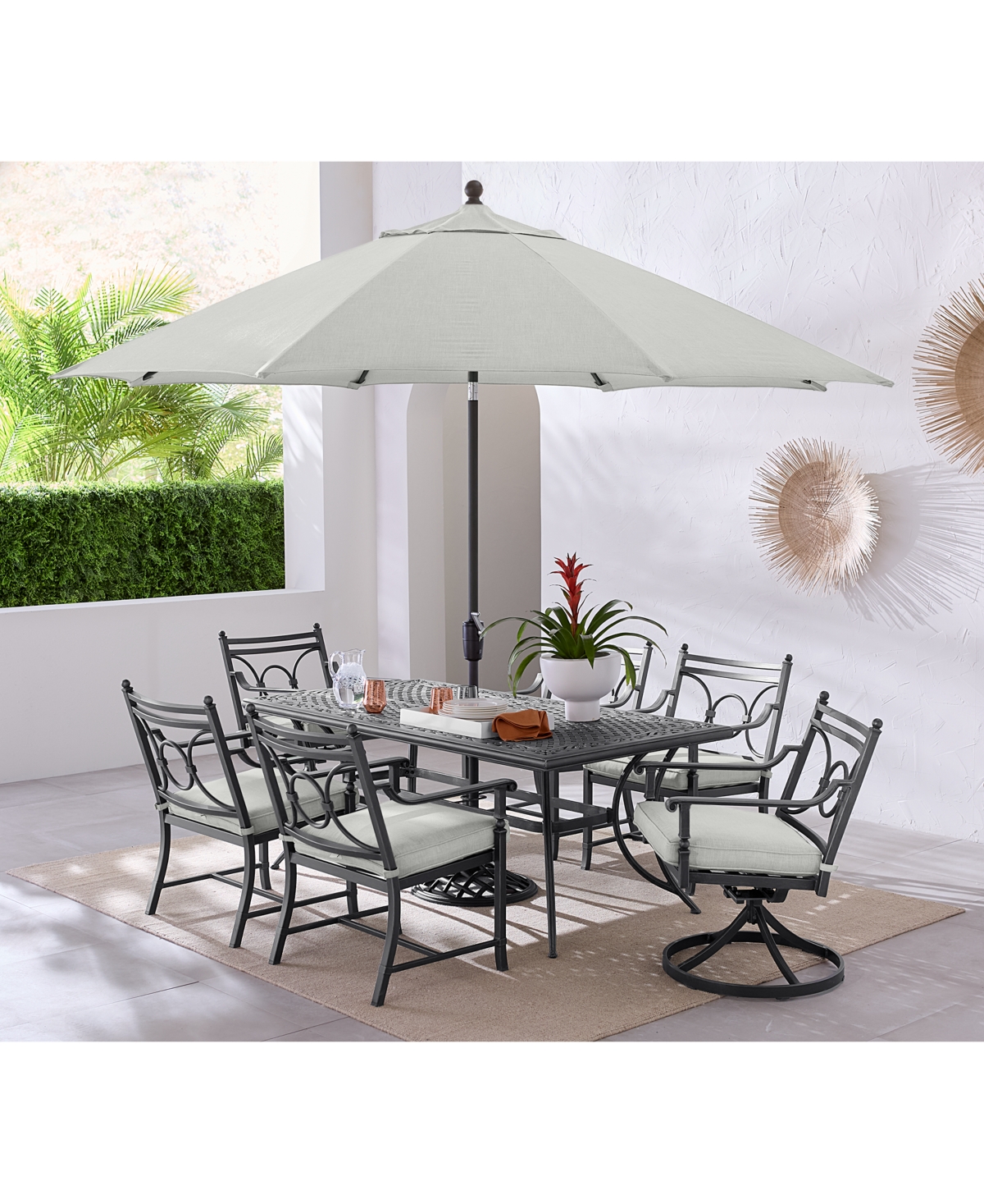 Agio Wythburn Outdoor Dining 7pc Set (72"x 38" Table & 4 Scroll Dining Chairs & 2 Scroll Swivel Chairs)