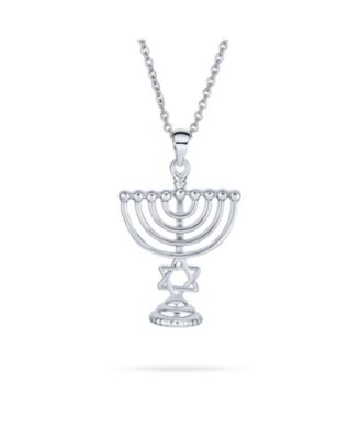 Created Blue Opal Religious Judaica Hanukkah Menorah Star Of David Pendant Necklace Bat Mitzvah Silver