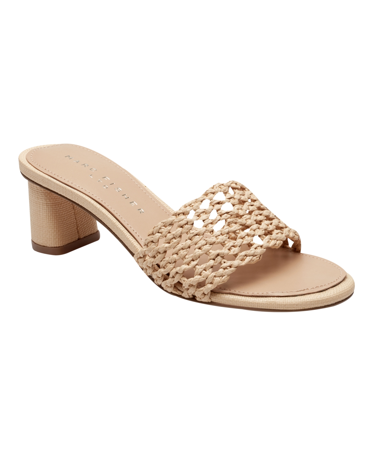 Marc Fisher Ltd Woven Block-heel Mule Sandals In Light Natural