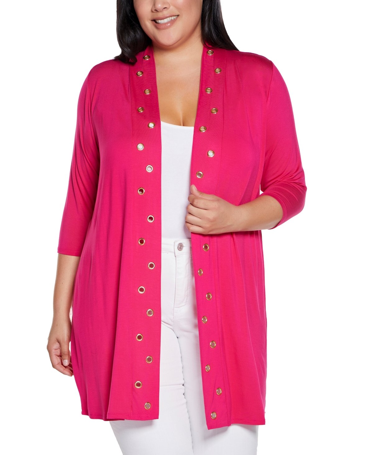 BELLDINI PLUS SIZE GROMMET-TRIM DUSTER CARDIGAN SWEATER 