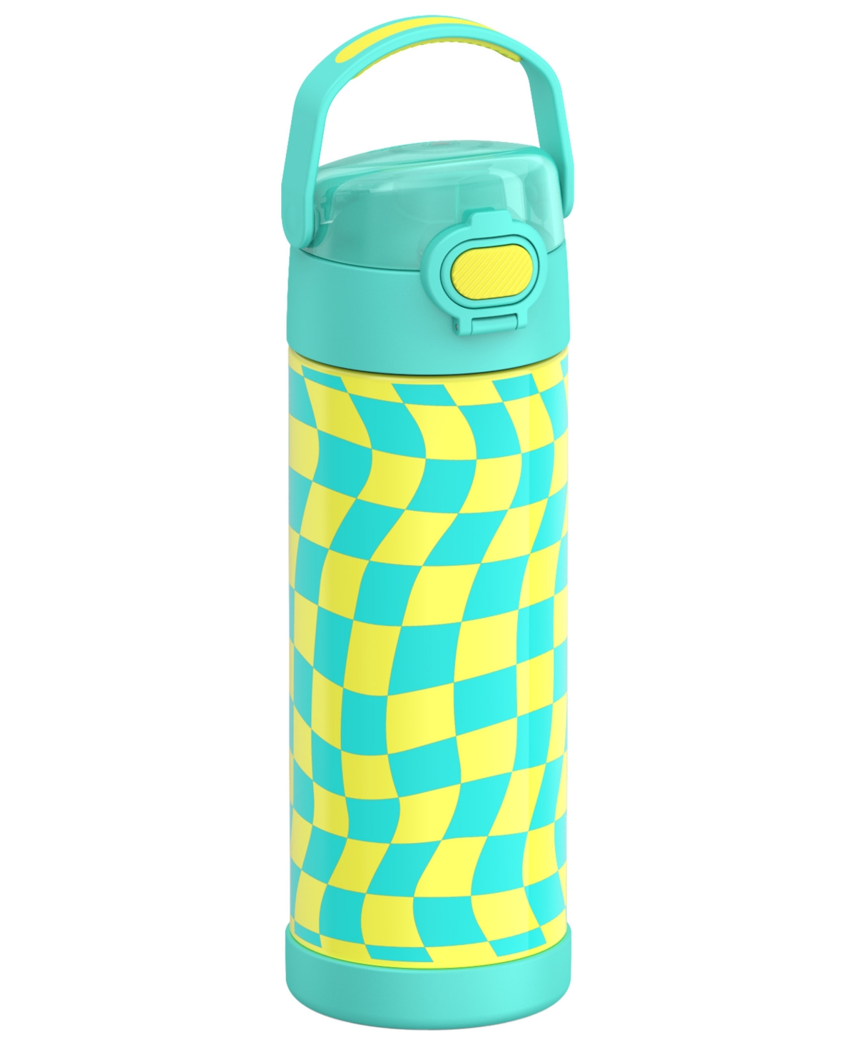 Thermos Funtainer 16 Oz. Water Bottle With Locking Lid In Wavy Checkers Teal