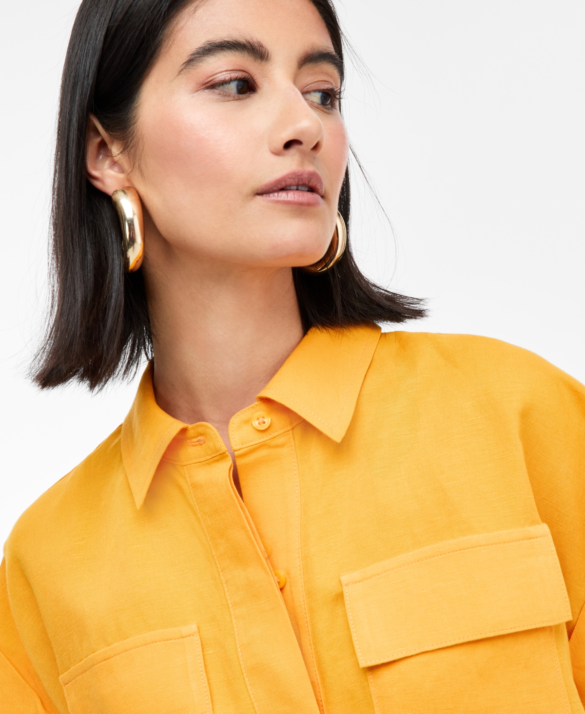 Inc International Concepts Women's Linen-blend Short-sleeve Blouse, Exclusively At Macy's In Bright Honey