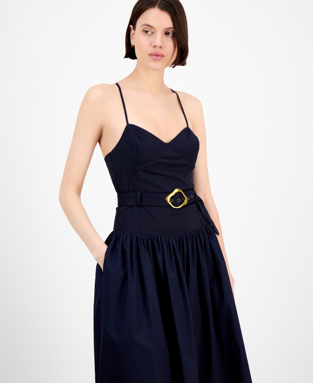 En Saison Women's Melody Mixed-media Belted Midi Dress