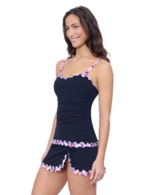 Riga E Cup Solid Center Ruched Tankini